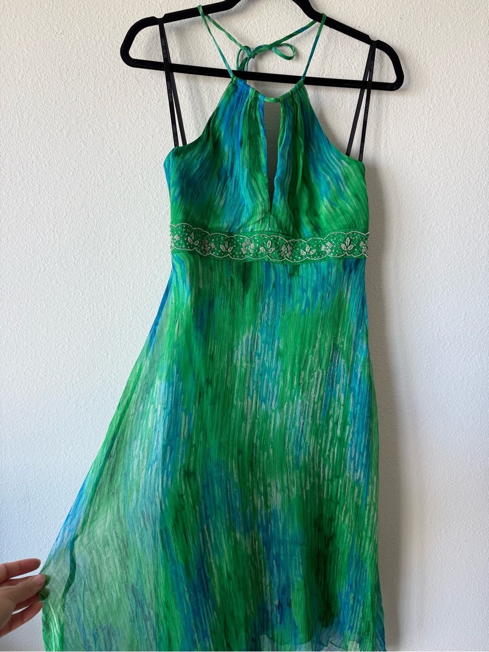 LAUNDRY BY SHELLI SEGAL green and blue tie-dye halter dress - Picture 3 of 7